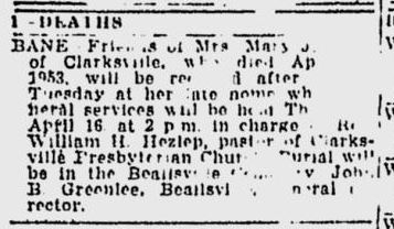 Mary Jane Bane obit